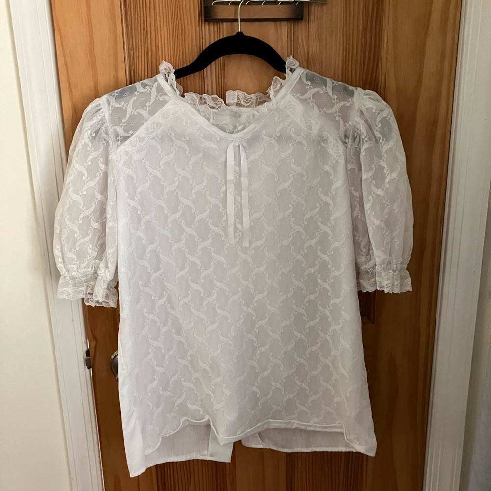 Vintage White Puff Sleeve Ruffled Blouse